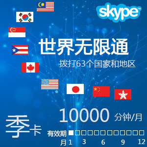 点击购买Skype世界通30000分钟季卡(包含中国大陆手充值卡
